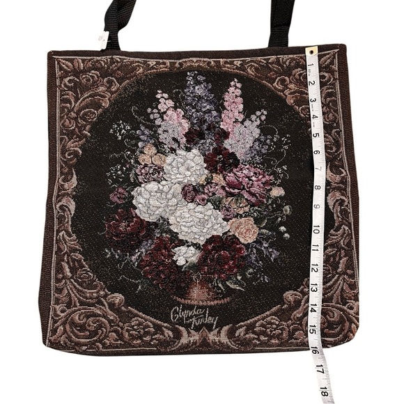 VTG Glynda Turley Tapestry Floral Tote Book Bag Whimsigothic Victorian 16x16 - Picture 5 of 7